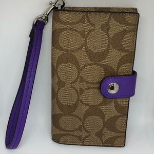 Coach signature phone wallet wristlet purple